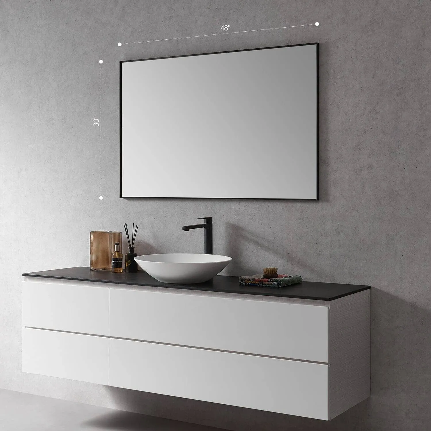 Altair Sassi 48" Rectangle Bathroom Vanity Aluminum Framed Wall Mirror