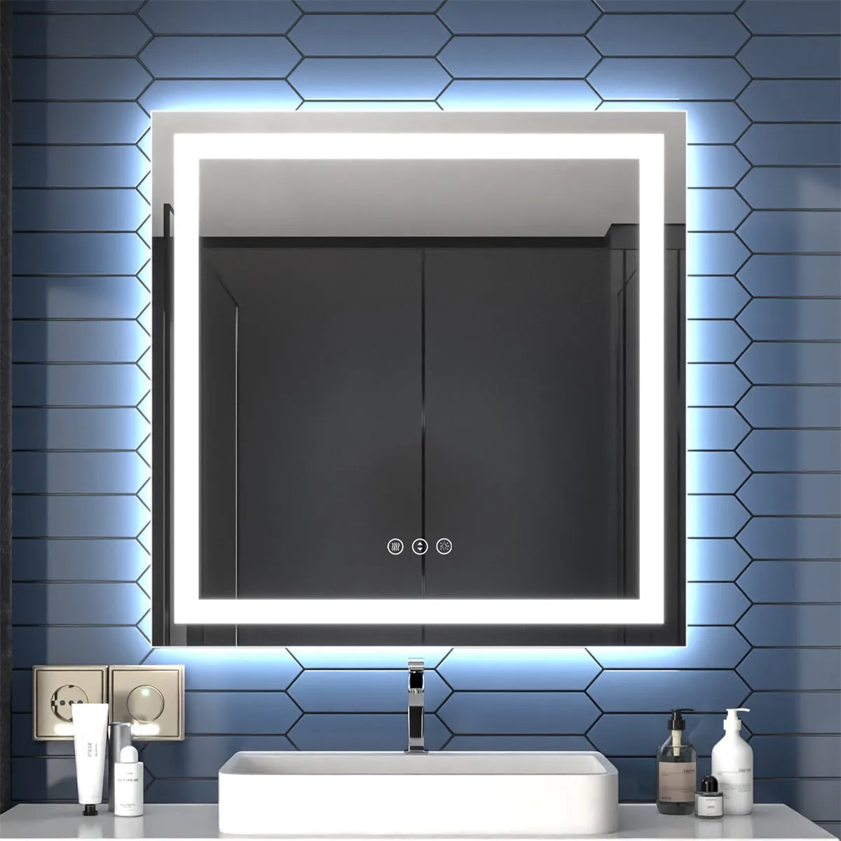 Apex 36" W X 36" H LED Bathroom Large Light Led Mirror,Anti Fog,Dimmable,Dual Lighting Mode,Tempered Glass