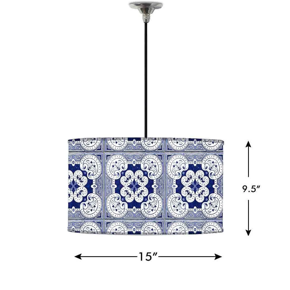 Ceiling Lamp Hanging Drum Lampshade - Floral  Spanish Tiles Effect