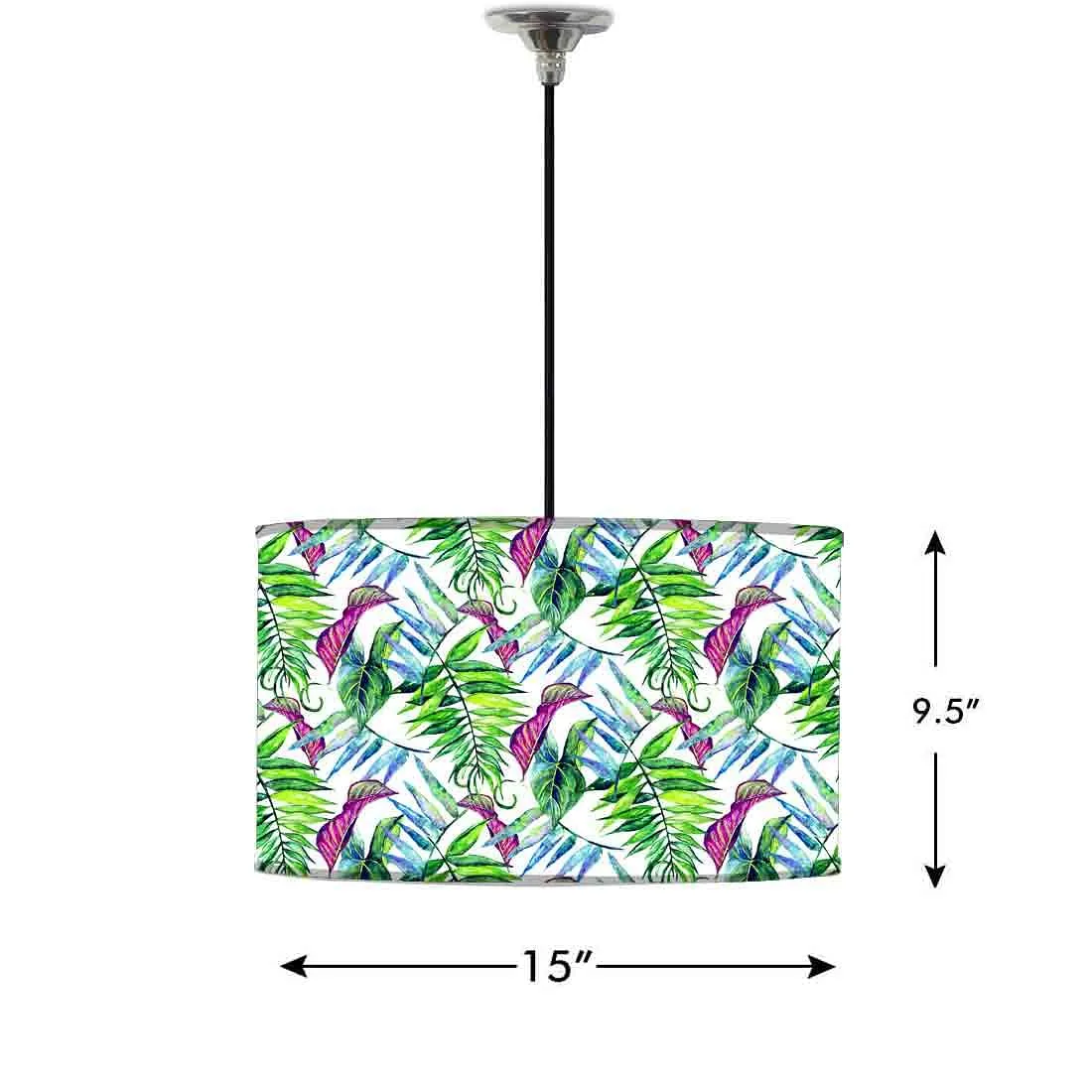 Ceiling Lamp Hanging Drum Lampshade - Green and Purple Tropical Leaf