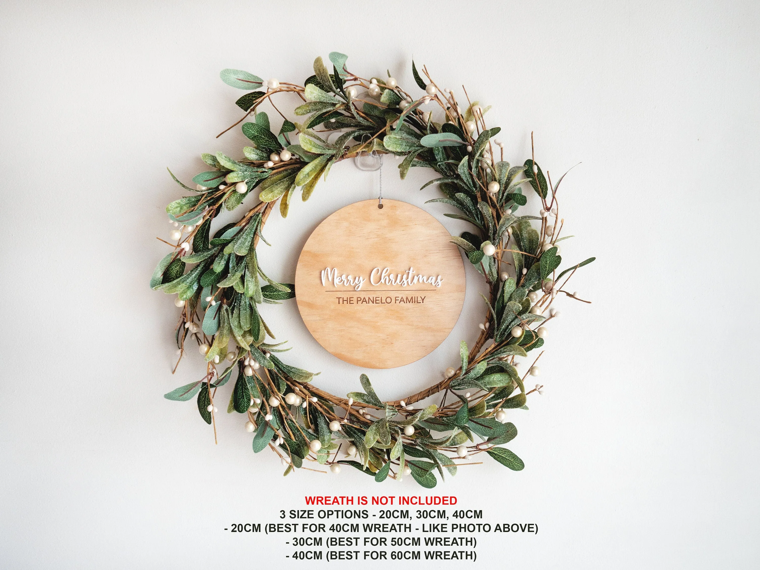 Christmas Front Door Wreath Sign (round, no wreath included)  - Personalised Front Door Sign, Christmas wreath sign, Sign for front door