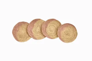 CIRCULAR STRAW COASTERS DUSTY PINK DETAIL (SET OF 4)