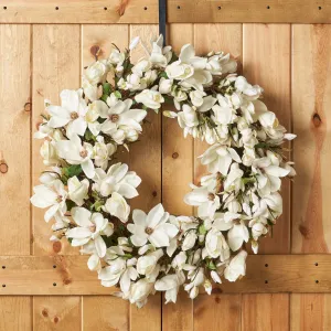Classic Real Touch Blooming White Magnolia Bud All Seasons Extra Large Door Wreath - 36"