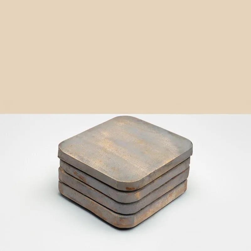 Curved Distressed Wood Coaster - Set Of Four