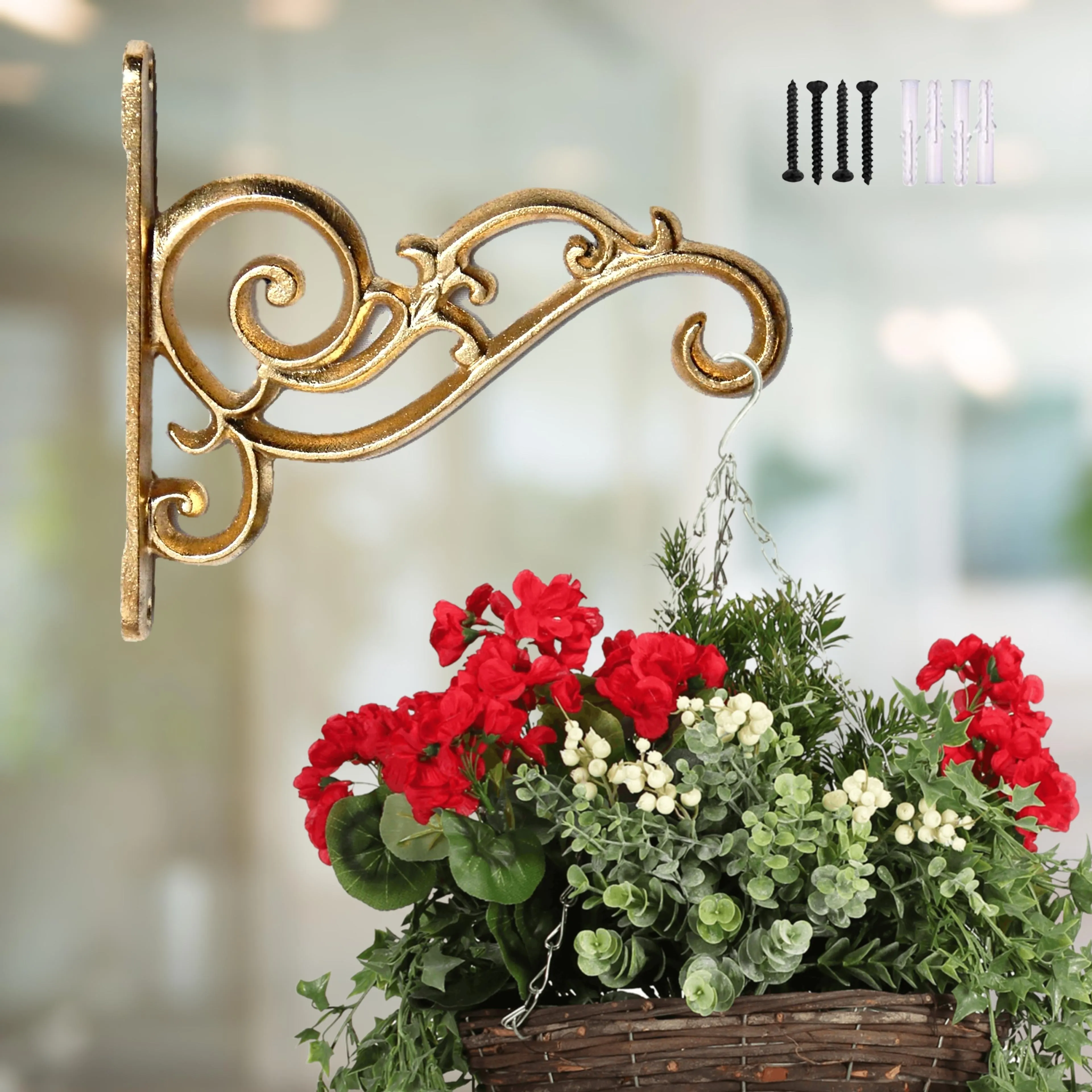 Metal Wall Hook Hanging Plant Bracket, Gold
