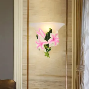 Modern Pink Floral Wall Sconce: Exquisite Resin Lamp with Flush Mount