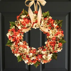 Orange Hydrangea Door Wreath