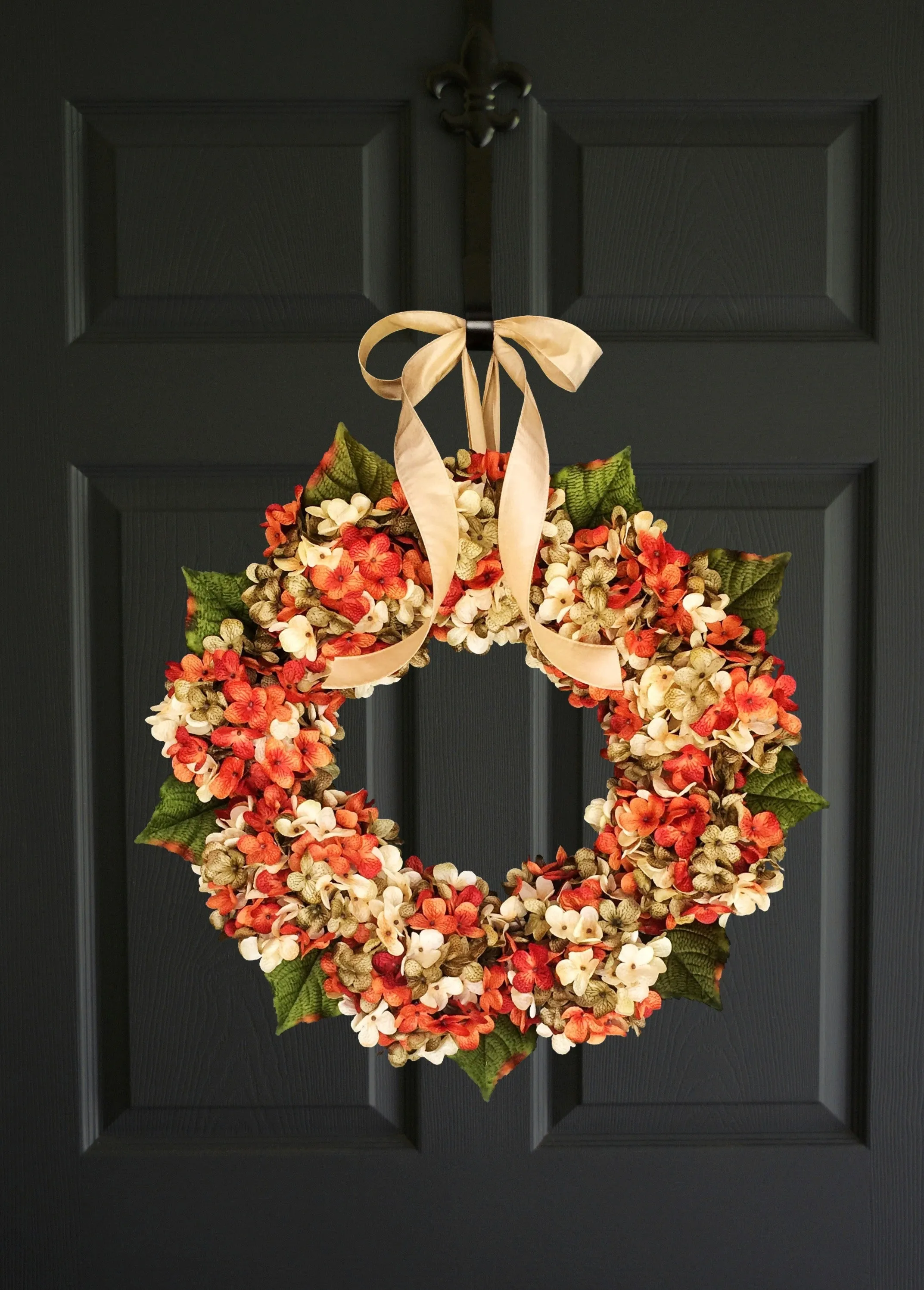 Orange Hydrangea Door Wreath