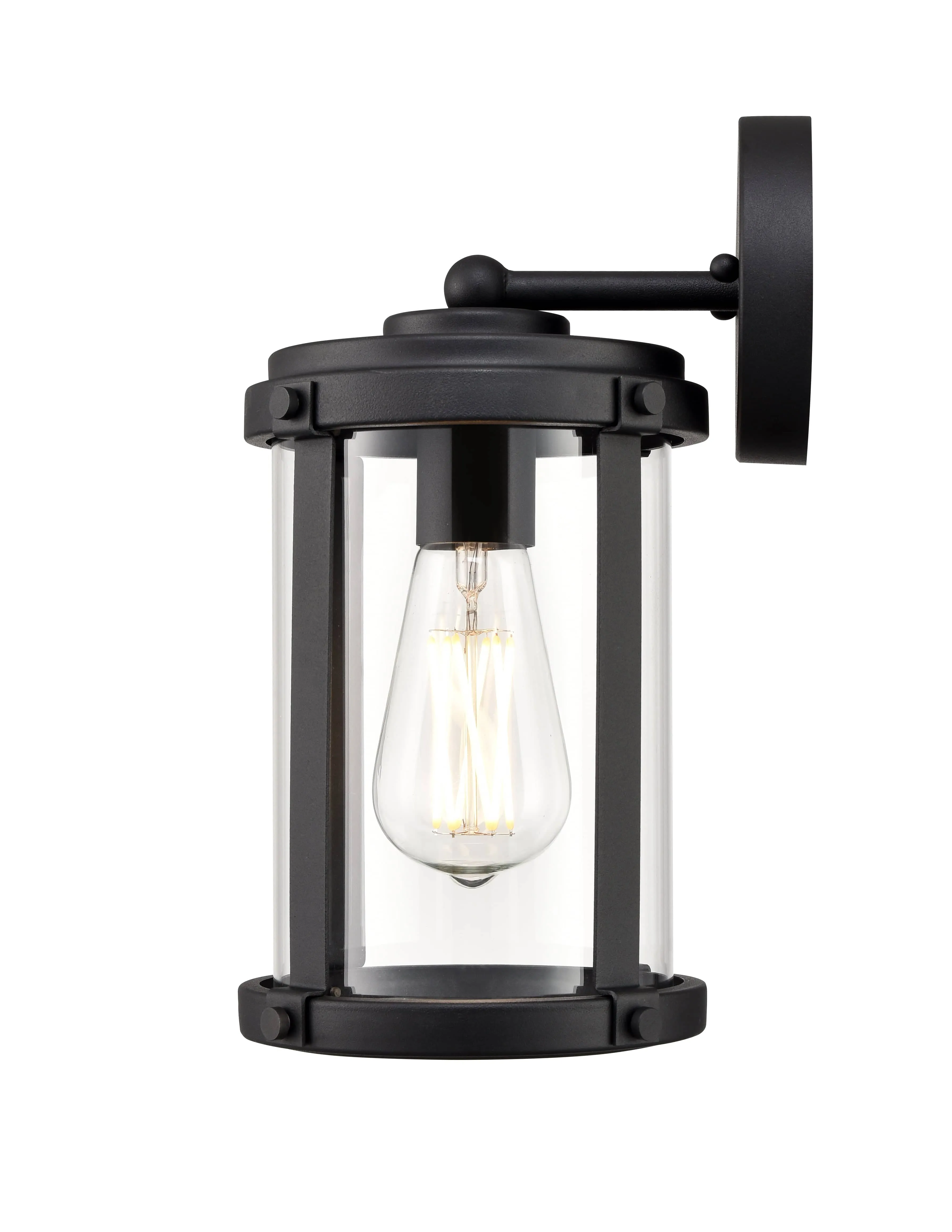 Outdoor Wall Sconce - Textured Black - Clear Glass - 7in. Extension - E26 Medium Base