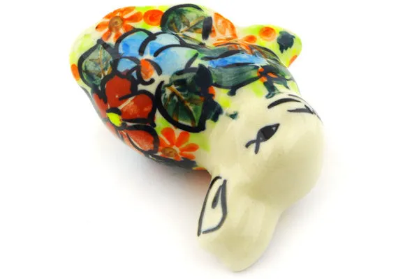 Polish Pottery 3" Bunny Figurine Bold Poppies UNIKAT